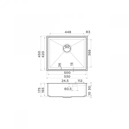 Мойка Omoikiri Kasen 53-INT-IN нержавеющая сталь (530x460 мм) 4993304