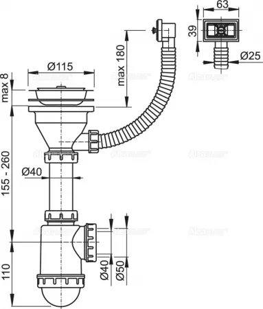 Сифон AlcaPlast A447-DN50/40