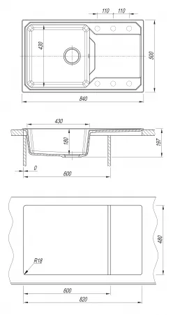 Мойка Bamboo Кардинал 840 серый 29.030.D0840.408 (840x500 мм)