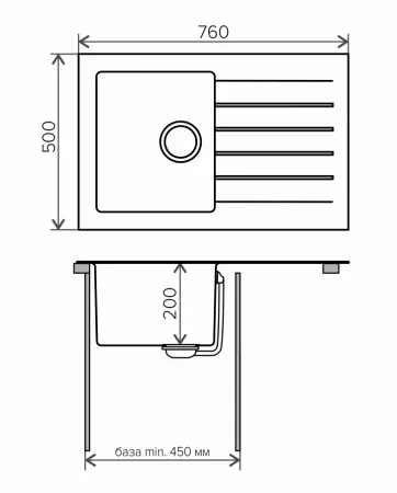 Мойка Tolero Twist TTS-760 серый металлик (760x500 мм) 474179