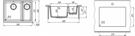 Мойка Flortek Ринг 335/160 антрацит (550x420 мм) 24.055.D0510.302