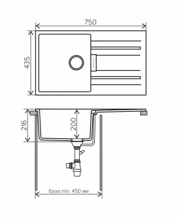 Мойка Tolero Loft TL-750 серый (750x435 мм) 473721