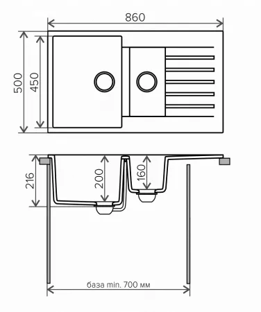 Мойка Tolero Classic R-118 черный (860x500 мм) 473509